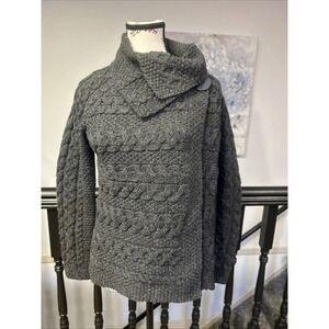 Aran Mor Sweater Womens Med Merino Wool‎ Open Front Ireland Aran Cable Cardigan